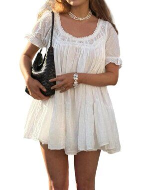 Flowy Puff Sleeve Babydoll Mini Dress for Women - Cute & Comfy Summer Style